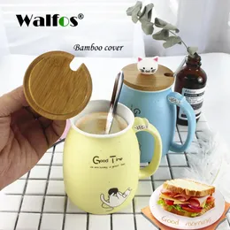 Walfos Sesame Cat Heartesistant Cup Color Cartoon с крышкой котенок молоко кофейная керамическая кружка детей 240422