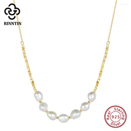 Pendants Rinntin Genuine 925 Sterling Silver Nugget Chain Necklace With Exquisite Freshwater Pearl For Women Elegant Party Jewelry GPN69
