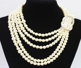 Colar de pérolas de luxo Jóias de ouro de água doce Pérolas de água doce Cinco colares de noiva de joias para Women7659950