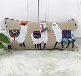 Симпатичная подушка Alpaca Coush Cope Beige Emelcodery Case с кисточками для дивана диван -кровать прямоугольник дома декоративная 30x60 см Y2001035900695