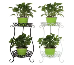 Schmiedeeisen -Doppelschicht Pflanzenstand Blumenregal für Rack Balkon Einfacher Innenraum Wohnzimmer Kaffee Bar Garten Blumentopf Regal L5670202