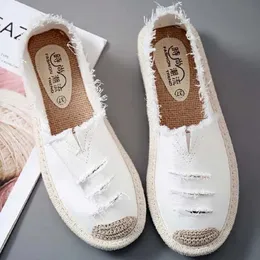 Womens Flat Slip On Canvas Summer Strap Loafers Straw Espadrilles Ladies Casual Comfort Ripped Slip On Lazy Shoes Female 240425