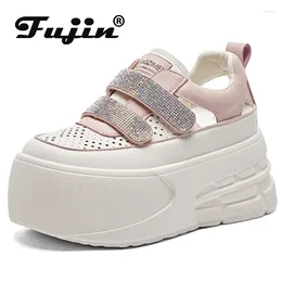 Scarpe casual fujin 7cm vera pelle da donna in pelle moca un gancio di sandali piattaforma a cuneta estate mary jane bling designer comode