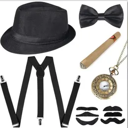 PESENAR 1920S GATSBY FARTE PROPUTAMENTO DE PROJETO DO VINTAGE Vintage Party Top Hat Pocket Pocket Suspender Fake Suspender Beard Suit 240430