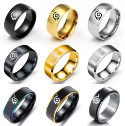 Ywshk 17 Model Nuovo Anello foglia Konoha Uzumaki Symbal Logo Segno Sasuke Itachi Ninja Fashion Acciaio inossidabile Gioielli Anime Cosplay2927486