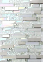 Glas Mosaik Küchenfliesen Backsplash Badezimmer Duschwandfliesen SSmt399 Silber Metall Edelstahl Mosaic8086197