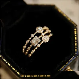 Pierścienie zespołowe modne koreańskie damskie pierścionek zwięzły geometria cyrkonia złoto kolor kryształowy dostawcy biżuterii R742 DRO OTLAD