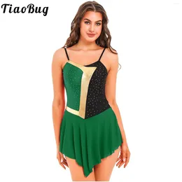 Stage Wear Women Adults Ballet Dance Dress Leotard Sleeveless Figure Ice Skating Performance Gymnastics Rhinestone Costumes