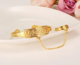 Dubai Gold Stamp Baby Small Girl Bangle Barn Armband med ring för barn Afrikanska barn Bairn Jewelry Baby Mideast Arab Gift1400946