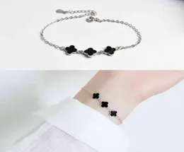 S925 Sier Drop Glaze Black Clover Bracelet Corean Chic Simple Temprament Women039s Модные ювелирные украшения8243885