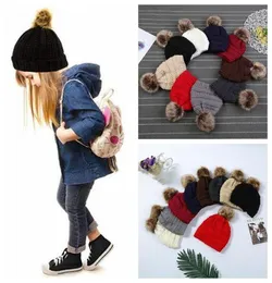Kids Adults Fur Pom Beanies com Chapéus da moda de Liner Winter Knit