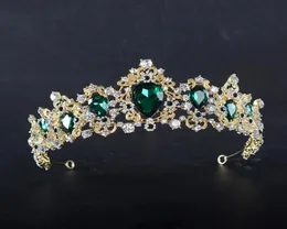 Tiara da sposa in cristallo a corona verde blu rosso barocche Accessori per capelli in oro vintage di nozze Rhinestone Diadem Pageant Crowns5059455