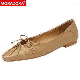 Casual Schuhe Morazora 2024 Echte Leder Frauen Wohnungen Feste Frühlingssommer-Sommer-Büro-Damen Flachgröße 34-40