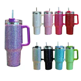 40oz Diamond Thermos Cup med handtag isolerat vattenflaska Stainl Steel Coffee Thermos Cup Travel In-Car Vakuumkolvar Bottle 240429