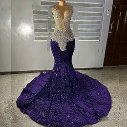 Eleganti abiti da ballo viola 2024 con cerniera con cerniera Crystal paillettes sirene rhinestone party da sera indossa abiti de mariage 0431