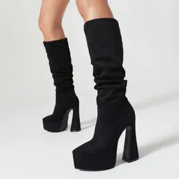 Boots Platform IPPEUM Knee High Women Women Black Flanel Tach Sexy Party 2024 Scarpe di design Y2K