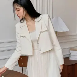 Lucyever Moda Crystal Decorar feminino Suje de casaco coreano Wild Colar de colarinho cortado Blazer Casual Casual Jackets 240417