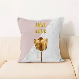 Pillow Luxury estilo europeu rosa arremesso dourado simples moderno capa de seda lisada decoração caseira