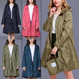 Kvinnor Raincoat Watertproof Rainwear Men Hooded Rain Coat Solid Color Portable Outdoor Zipper Long Poncho Rain Jacket Cover 240422