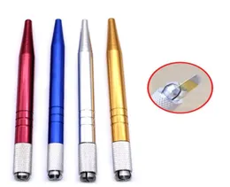 100pcs Silver Aluminium Aluman Pen permanente de maquiagem 3D Manual de maquiagem Tattoo de caneta Microblade 4 Colors1486276