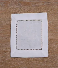 2021 White LinenCotton Hemstitched Cocktail Napkins 12pcslot 6quot X 6quot Home Textiles Table Napkin Whole4748690