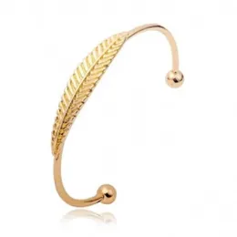 Wedding Bracelets Fashion Punk Style Women Jewelry Adjustable Gold color/Silver Color Leaf Beads Open Bangle Bracelet Cheap Wholesale