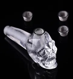 1pcs Semi Precious Clear Crystal Quartz Skull Rock Wand Smoking Pipes 3Metal Filters handicraft Increased energy7871848