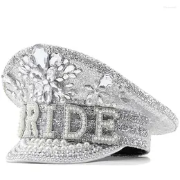 Baser Jeweled Captain Hat mit schweren Perlen Pailletten für Braut Bachelorette Party Hand Perlen Hochzeitspos