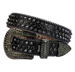 Western Cowboy Bling Black Diamond Crystal Rhinestones Belt Black Crocodile Leather Studded Spike Rivet Belt Removable Buckle for5193628