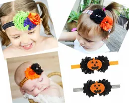 Accessori per capelli 10 pezzi Girl Halloween Carnevale in pizzo squallido Chiffon Rose Flowers Baschette Pumpkin Spook Bande elastiche WS004