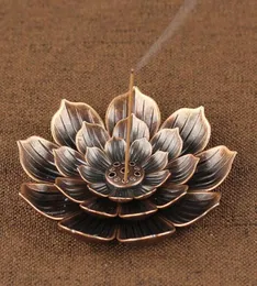 Rökningsbrännare Reflux Stick rökelsehållare Hem Buddhism Decoration Coil Censer With Lotus Flower Shape Bronze Copper Zen Budd4214837