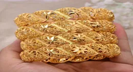 ANNAYOYO 4Pcslot Ethiopian Africa Gold Color Bangles for Women Flower Bride Bracelet African Wedding Jewelry Middle East Items18351042