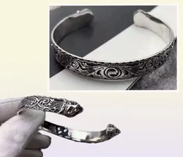 S925 Sterling Silver Retro Mönster Double Tiger Head Open Armband Punk Style Fashion Men and Women Couples smycken gåvor8878566