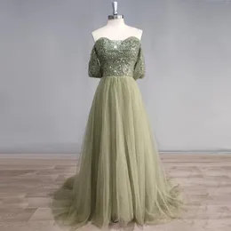 Partykleider dideyttawly echter pos glänzender Perlen Pailletten Tulle Green Sweetheart Prom Kleider A-Linie von Schulter Rückenlosen Abendkleid 2024