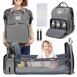 Blöja väskor mamma baby blöja väskor ryggsäck för barnvagn stor kapacitet vattentät med byte av arrangör fällbar baby säng crib cot d240429