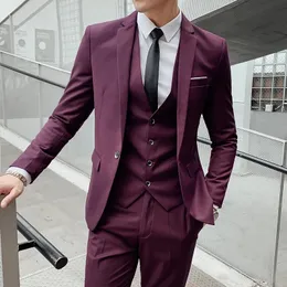 Boutique S-5XL suit vest trousers Slim business elite party evening dress groomsmen British style mens three-piece suit 240423