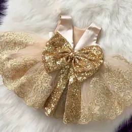 Abiti Big Flow Floro Champagne 1Srt Birthday Dress Girl Abiti per bambini Principessa festa Battesimo Dress per bambini Vestitidos Costume per bambini