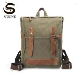 Backpack Casual Vintage Canvas Travel Shoulder Bag With Crazy Horse Skin High Quality Students Male Laptop XA777M