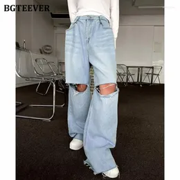 Jeans femminile bgteever estate tasche casual tappe larghe buchi strappati pantaloni di jean