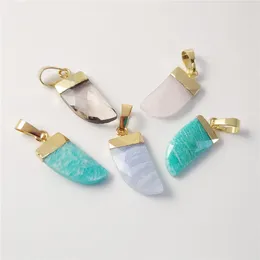 ペンダントネックレスFuwo Wholesale Natural Crystal Small Horn GoldenMetated Stone Charms Accessories for Women Jewelry Making 5pcs/lot pd150