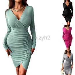 Basic Casual Dresses Designer Dress Winter New Product Sexy Waist Shrinking Slim Wrapped Hip Dress Women's Solid Color Long sleeved Skirt