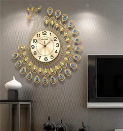 Большой 3D золотой бриллиант павлин Modern Wall Clock Metal Watch для домашней гостиной