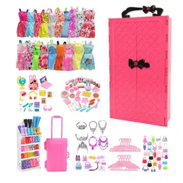 132 PCS Dolls Kidskläder och tillbehör med garderob inklusive 9 uppsättningar av dockor Toys Mini -kjolar Dollklädning Toys For Girls Kids Toddlers Toy Gifts