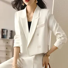 Lucyever Black Croped Blazers för kvinnor Koreanska mode DoubleBreasted Office Suit Coat Ladies Vintage Långärmad ytterkläder 240417