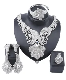Exquisite Dubai Gold Wedding Bridal Bridesmaid Full Rhinestone Statement Necklace Earrings Bangle Ring Party Costume Jewelry Set4949639