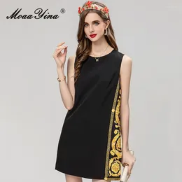 Повседневные платья Moaayina Summer Fashioner Vintage Print Press Press Women's o Sece без рукавов.