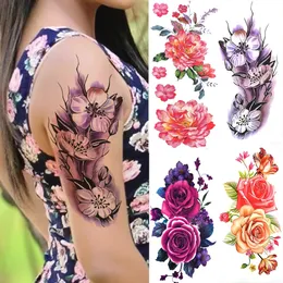 3D Lily Flower Temporary Tattoos For Women Adults Rose Lotus Anemone Tattoo Sticker Fake Half Sleeve Watercolor Arm Tatoos 240423
