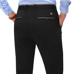 Men's Pants 2020 Fashion Set Mens Elegant Dress Solid Color Casual Trousers Ultra Thin Fit Black Blue Q240429