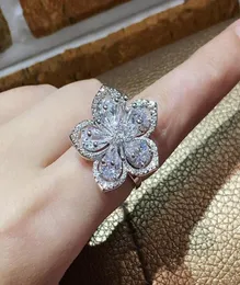 Anelli di nozze Fiore forma grande cz zircone bling lussuoso argento per donna band di fidanzamento nuziale promessa pietra femmina gioielleria 8240355