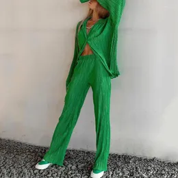 Abbigliamento per il sonno femminile Summer European and American Green Pigiamas Set di fantasia casual pieghettate in padella
